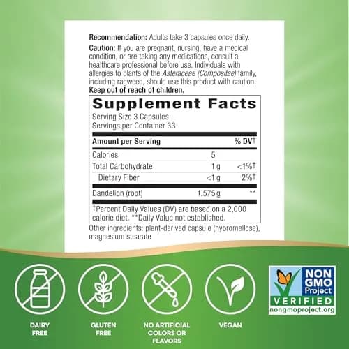 Nature's Way Dandelion Root Capsules 100 Count | Traditional Diuretic Herb, Vegan, Non-GMO thumbnail 4