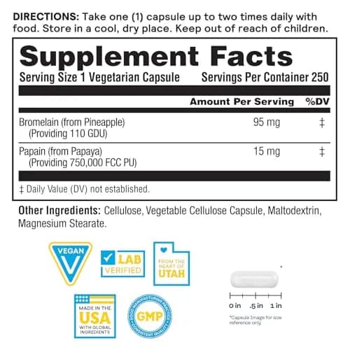 Nature's Life Bromelain & Papain Proteolytic Enzyme Supplement 250 Capsules | Digestive Support with Plant-Based Enzymes thumbnail 2