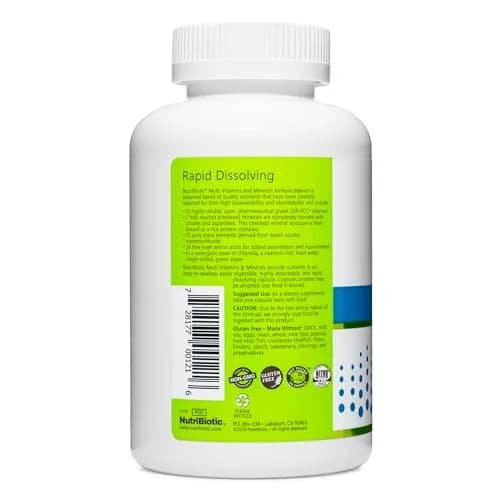 NutriBiotic Multi Vitamins & Minerals 180 Ct Capsules | Gluten Free, Highly Absorbable thumbnail 2