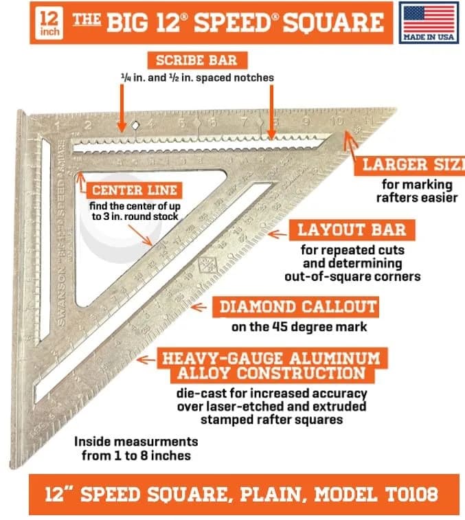 Swanson Tool Co., Inc Big 12 Speed Square Layout Tool 30.5 cm (12-Inch) | Accurate Framing & Layout thumbnail 4