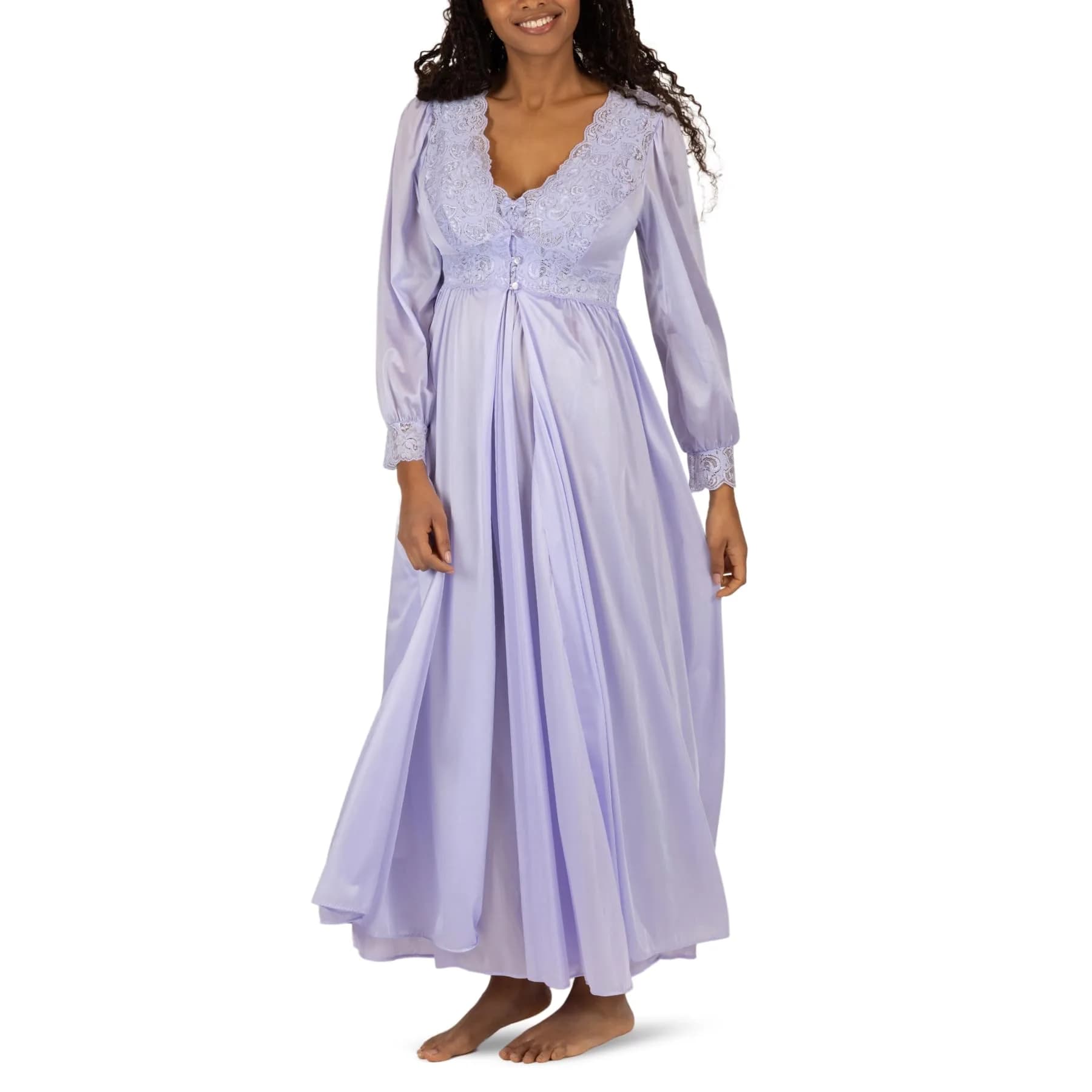Shadowline Women’s Peri Frost Long Lace Bodice Robe | Elegant Sleepwear from Satintrique Nylon - main product image