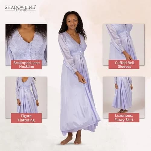 Shadowline Women’s Peri Frost Long Lace Bodice Robe | Elegant Sleepwear from Satintrique Nylon thumbnail 5