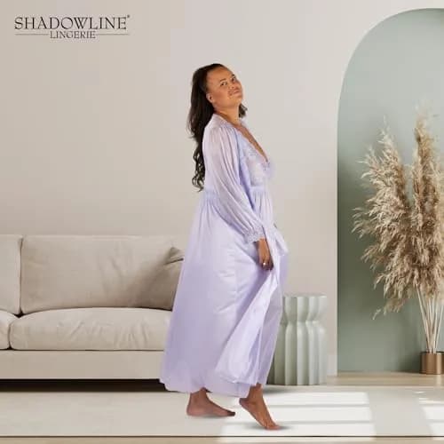 Shadowline Women’s Peri Frost Long Lace Bodice Robe | Elegant Sleepwear from Satintrique Nylon thumbnail 8