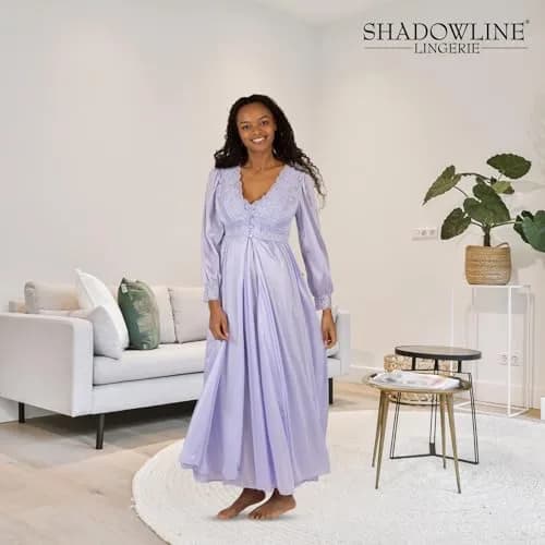 Shadowline Women’s Peri Frost Long Lace Bodice Robe | Elegant Sleepwear from Satintrique Nylon thumbnail 3