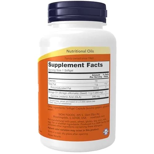 NOW Foods Borage Oil 1000 mg with 240mg GLA 60 Softgels | Essential Fatty Acids for Nerve Support thumbnail 2