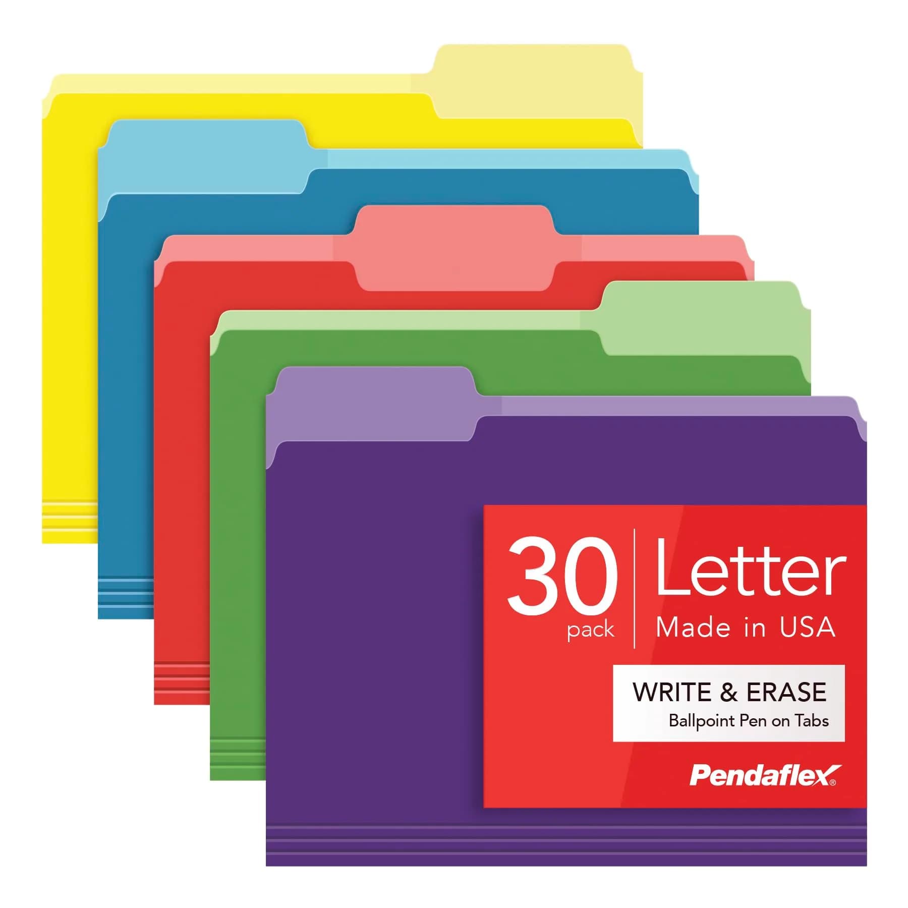 Pendaflex Colored File Folders, 30 Pack, Letter Size (21.6 x 27.9 cm) | Eraseable Tabs for Dynamic Organization - main product image