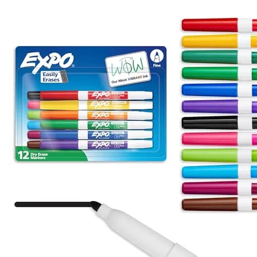 EXPO Dry Erase Markers, Fine Tip, Assorted Colors, 12 Count | Vibrant Ink for Classrooms & Offices thumbnail 1