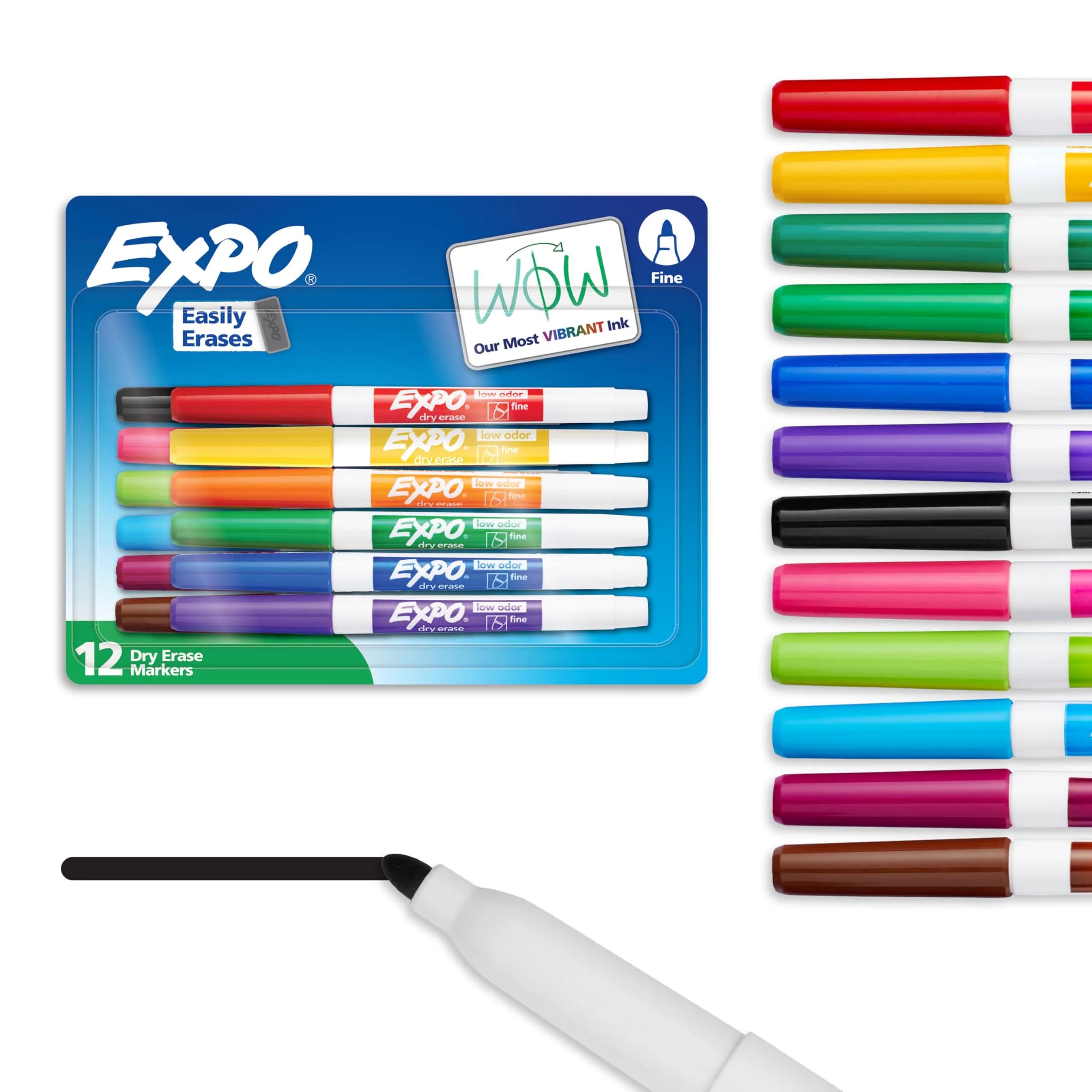 EXPO Dry Erase Markers, Fine Tip, Assorted Colors, 12 Count | Vibrant Ink for Classrooms & Offices