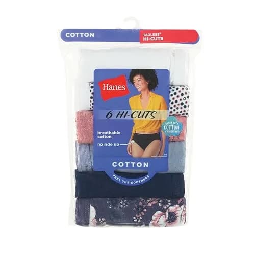 Hanes Women's 100% Cotton Panties 6-Pack | Moisture-Wicking Hi-Cut Briefs thumbnail 6