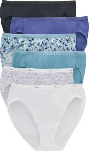 Hanes Women's Cotton Hi-Cut Briefs 6-Pack, Size 8 US (156g) | Moisture-Wicking Comfort thumbnail 1