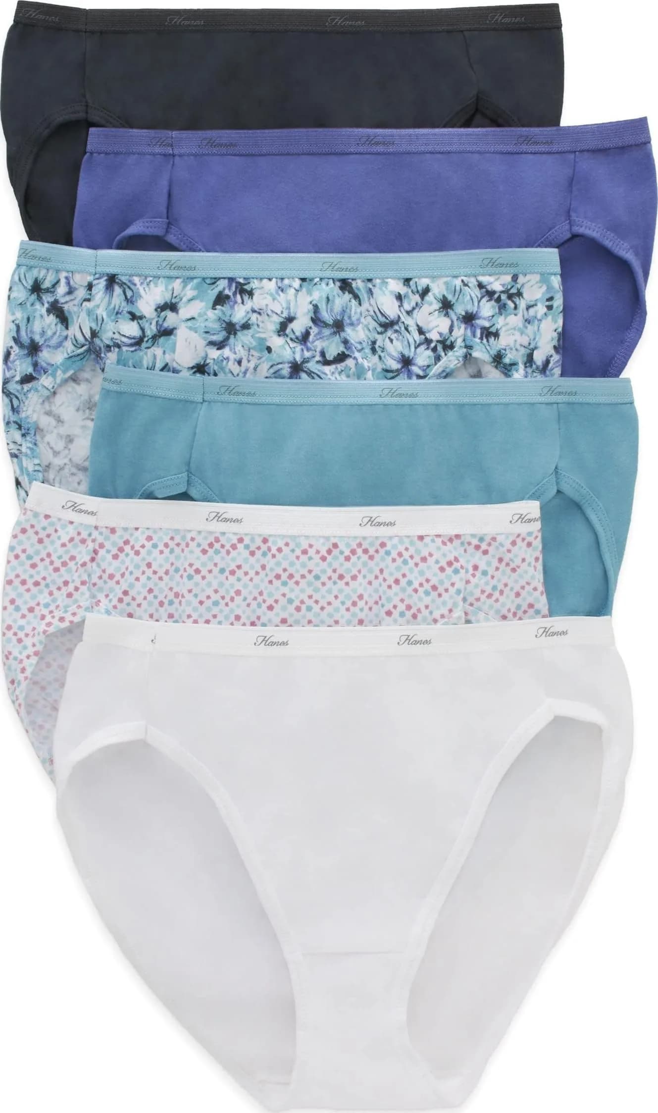 Hanes Women's Cotton Briefs Underwear 6 Pack Hi-Cut Assorted Size 10 | Moisture-Wicking Comfort