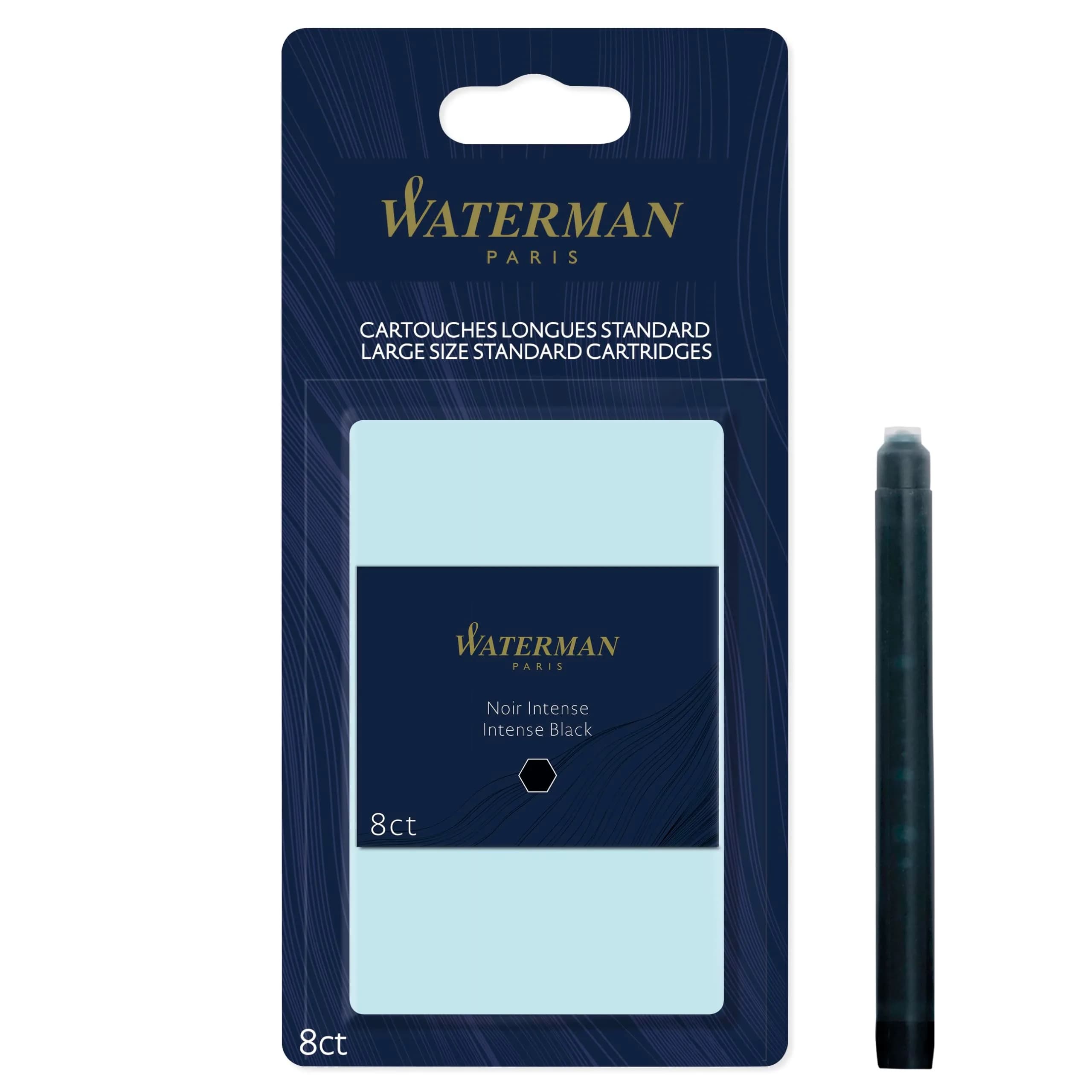 Waterman Fountain Pen Ink Cartridges, Long, Intense Black, 8 Count | Smooth, Classic Ink Refills - main product image