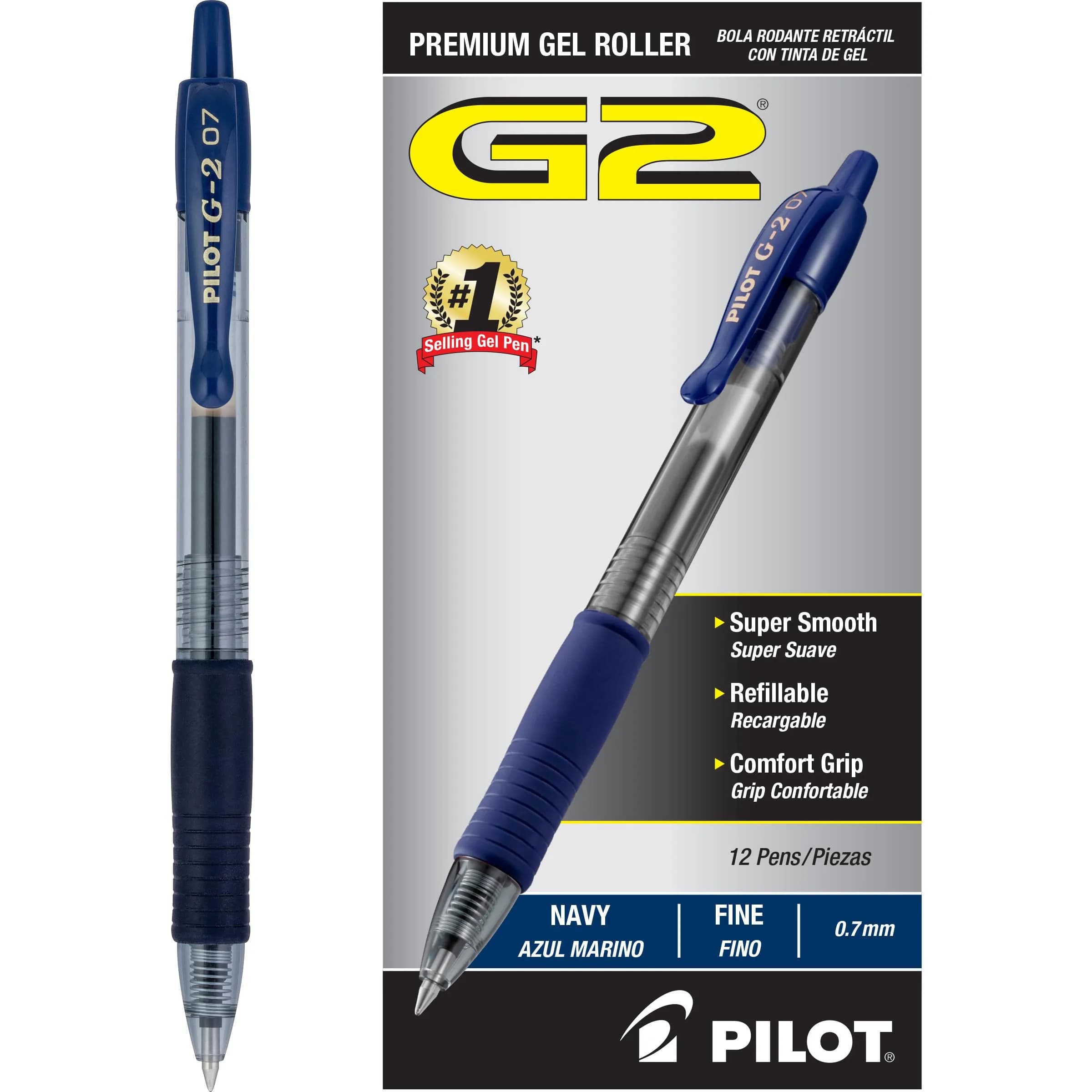 Pilot G2 Premium Gel Roller Pens, Fine Point 0.7 mm, Purple Ink, Pack of 12 | Smooth Ink Flow Writing Instrument — Navy Ink / Pens / Dozen Box