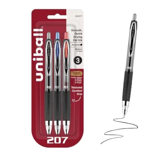 Uni-Ball Gel Pens 3 Pack | Assorted Ink, 0.7mm Medium Point, Retractable thumbnail 1