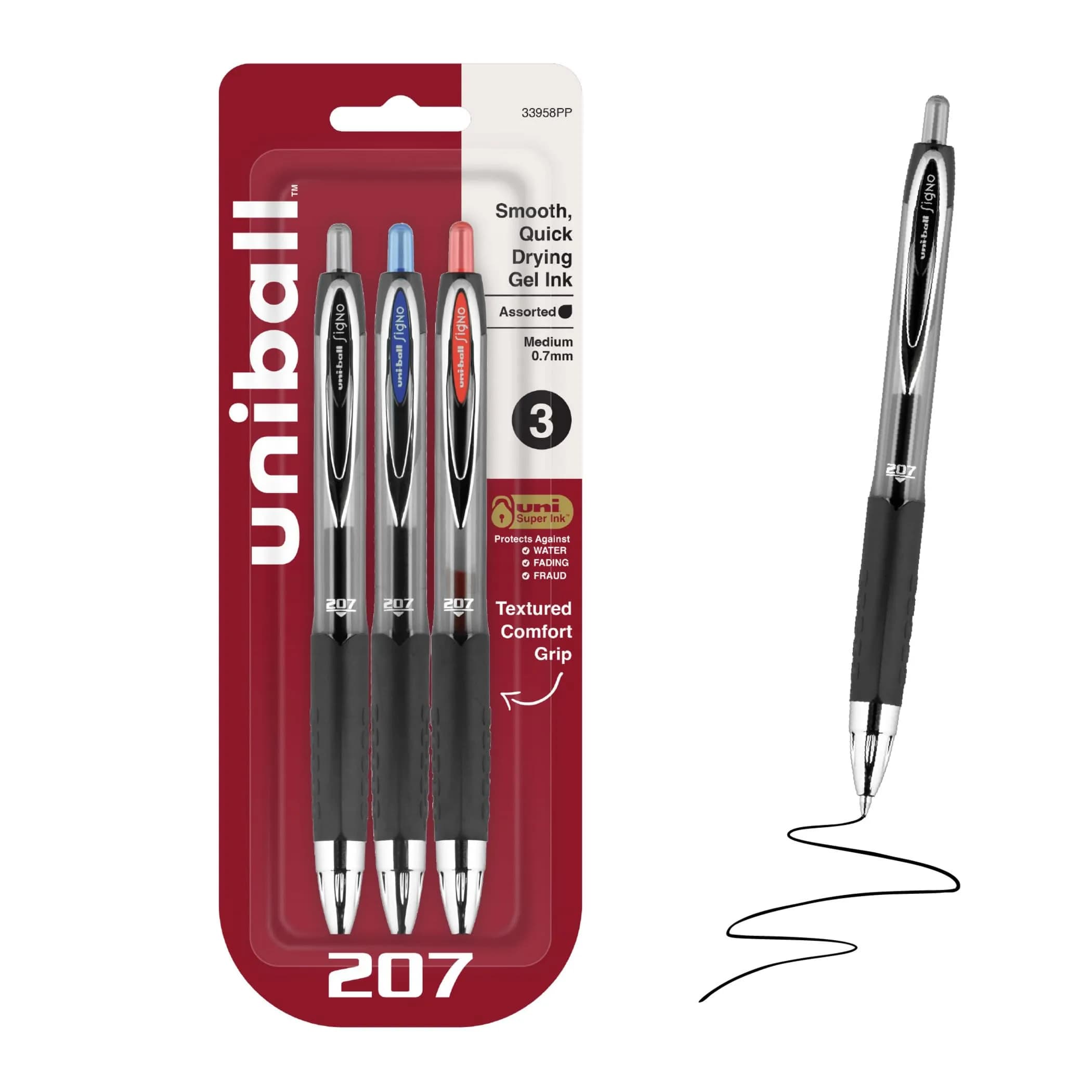 Uni-Ball Gel Pens 3 Pack | Assorted Ink, 0.7mm Medium Point, Retractable