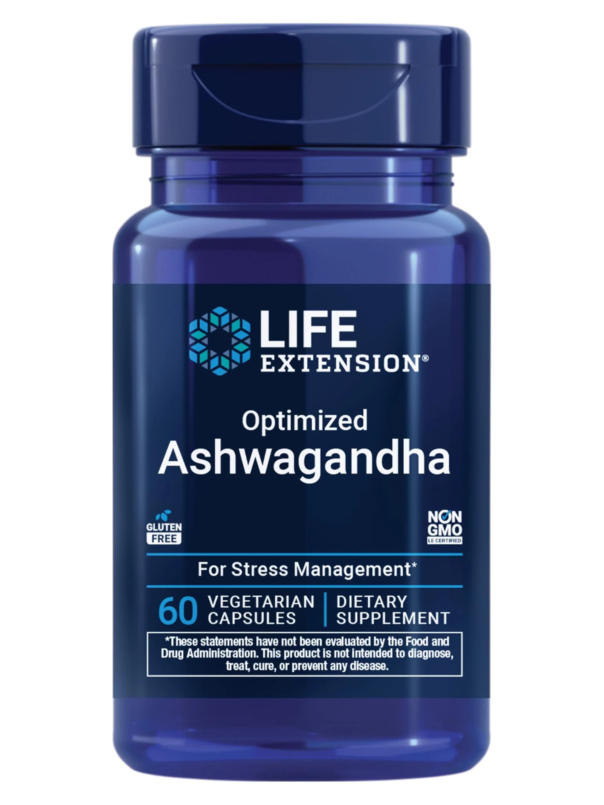 Life Extension Optimized Ashwagandha Capsules 60 Count | Stress Management Supplement for Healthy Stress Response, Focus, Memory, Mood Support — Tan