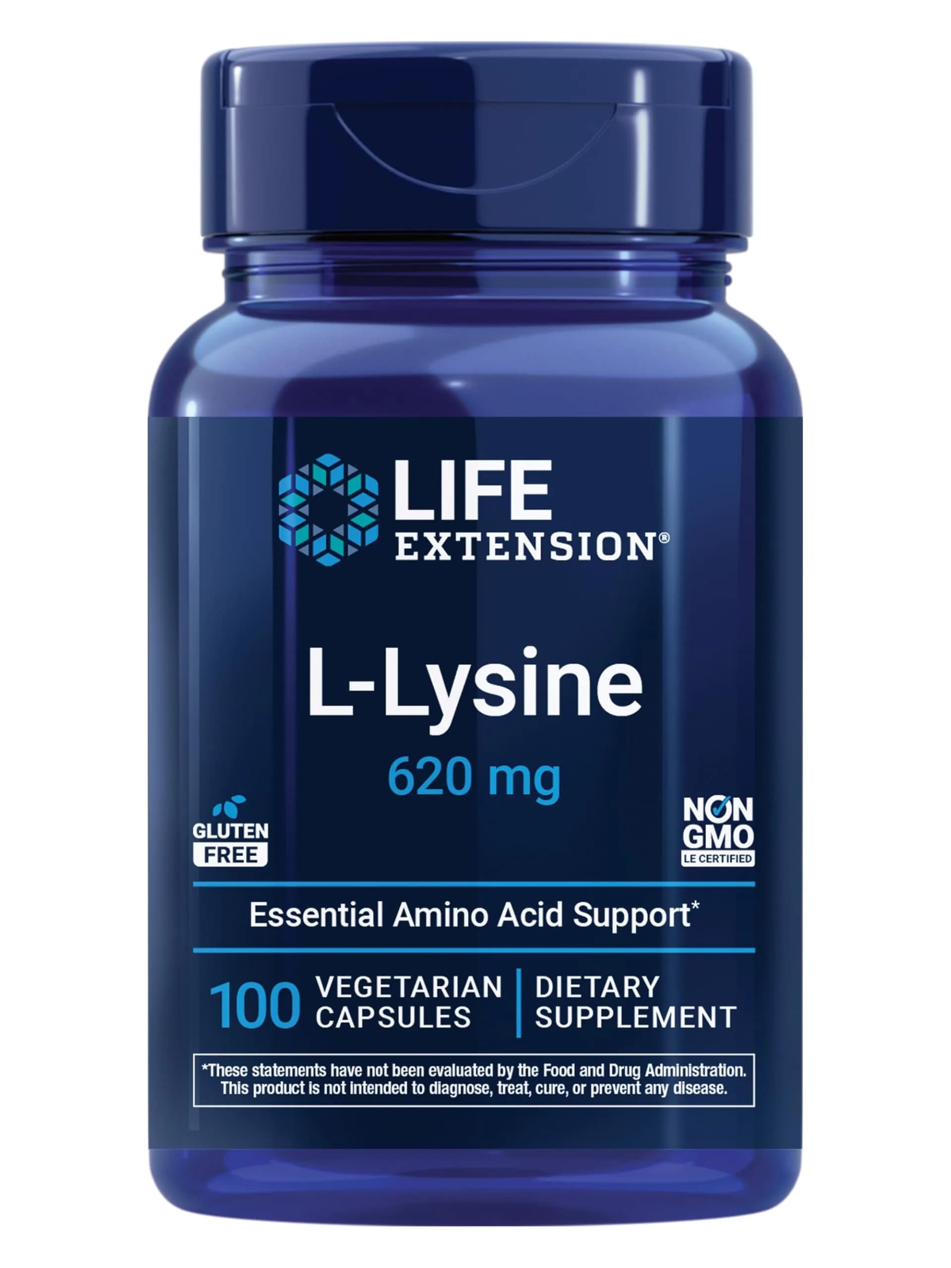 Life Extension L-Lysine 620 mg Vegetarian Capsules | Essential Amino Acid for Healthy Nitrogen Balance, Calcium Metabolism & Stress Response - main product image