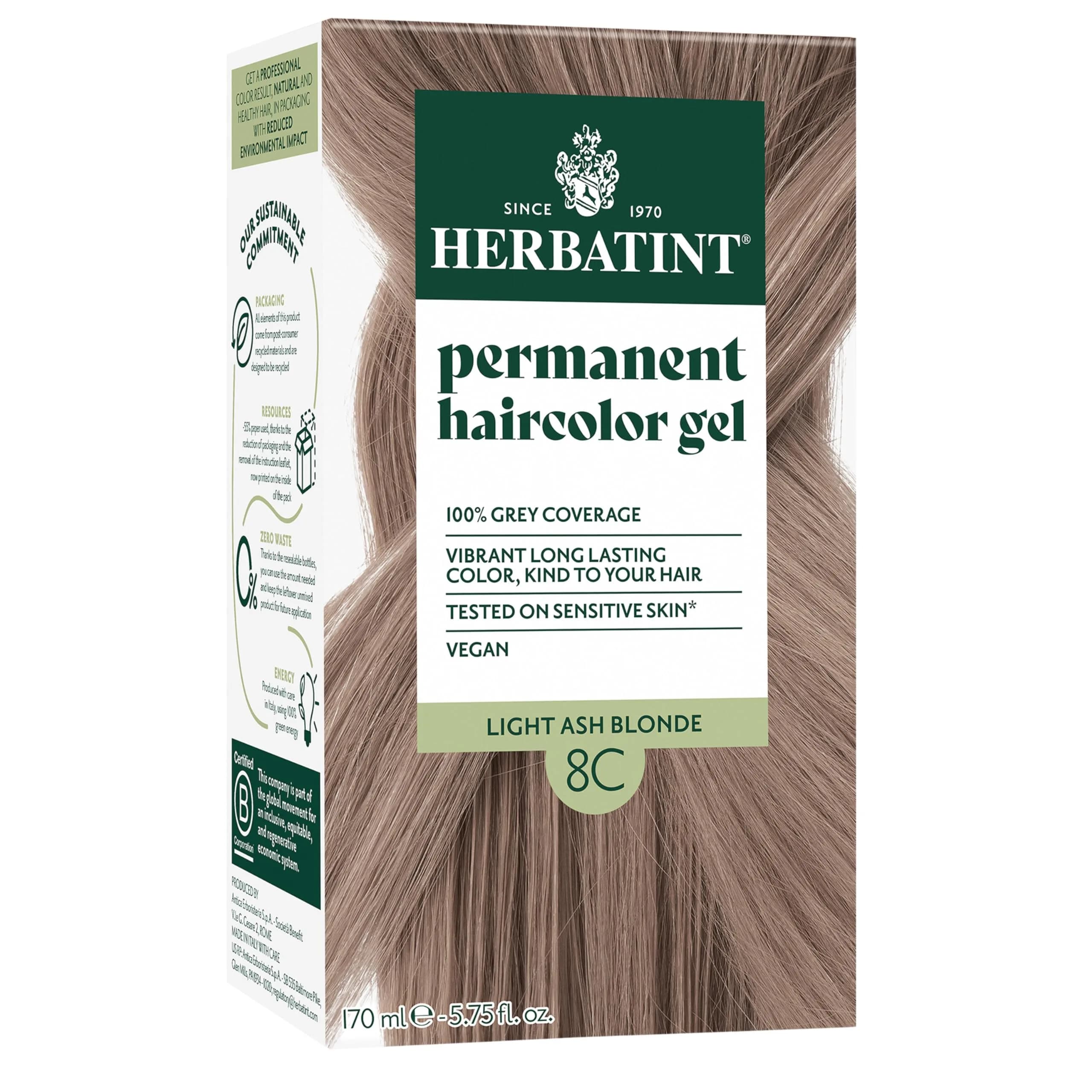 Herbatint 8C Light Ash Blonde Permanent Hair Dye | Ammonia-Free, Vegan, Gluten-Free, 5.75 Fl Oz — 8C Light Ash Blonde