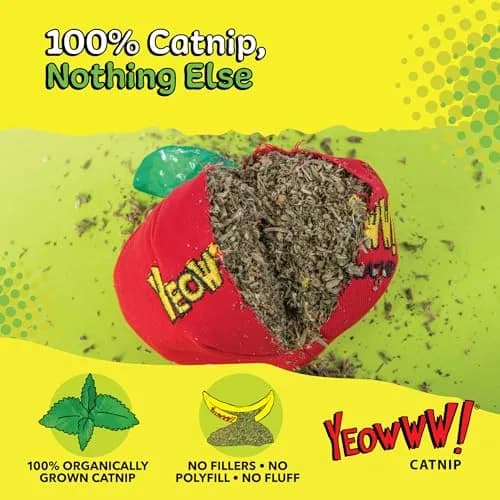 Yeowww! Catnip Apple Cat Toy 4 inch | 100% Organic Catnip, Crinkly Stem & Leaf thumbnail 2