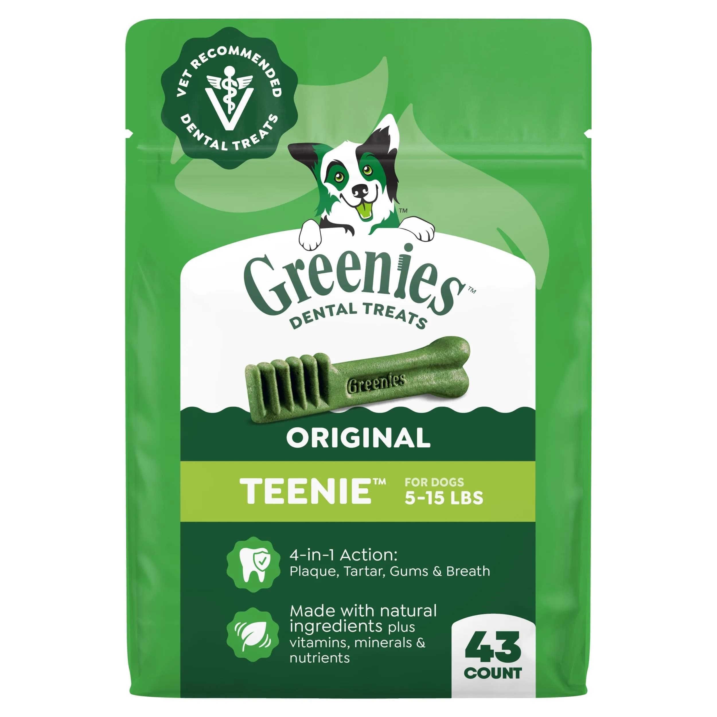 Greenies Teenie Original Natural Dental Dog Treats, Chicken, 130 Count (36 oz / 1020 g) | Vet-Recommended for Small Dogs 5-15 lbs — Original