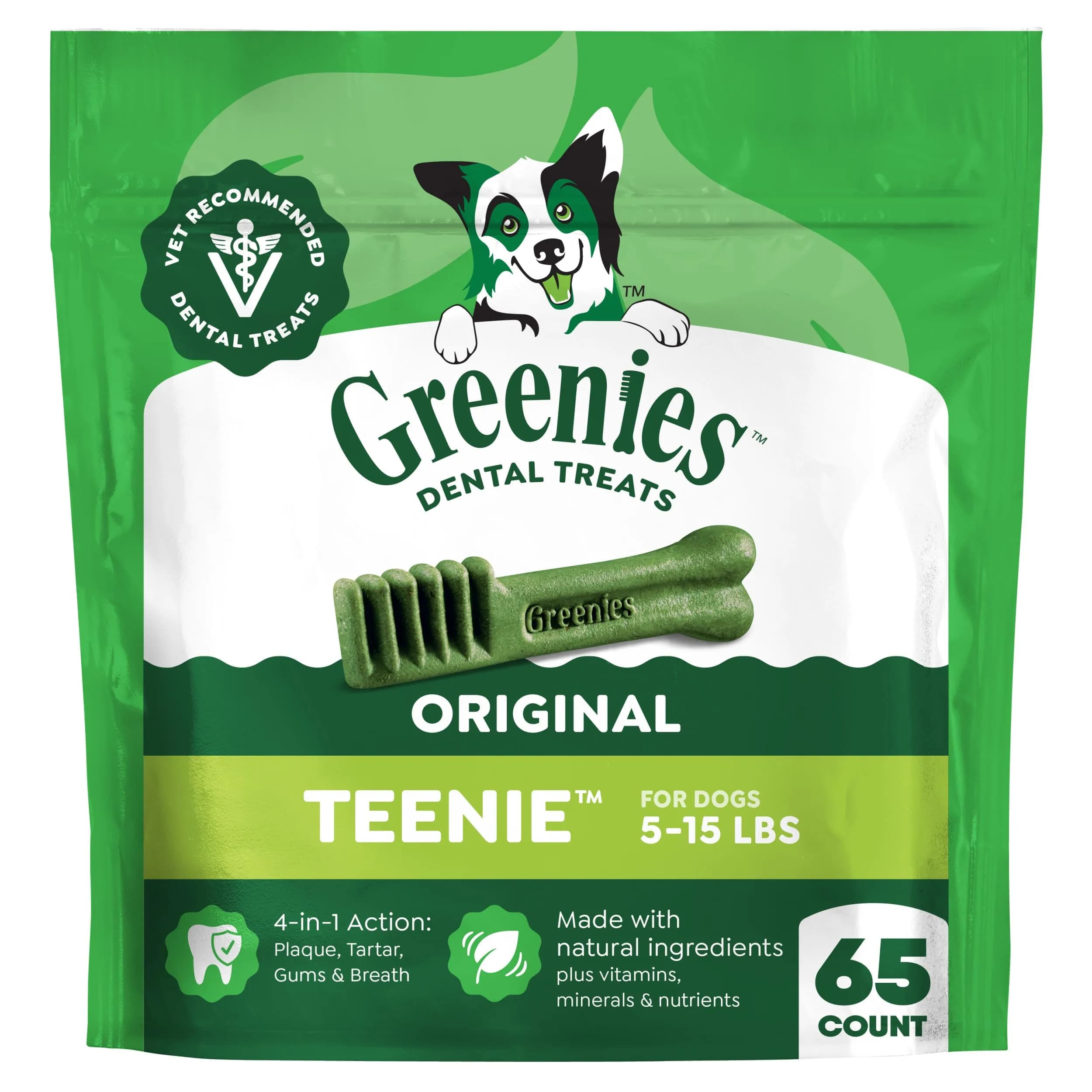 Greenies Teenie Original Natural Dental Dog Treats, Chicken, 130 Count (36 oz / 1020 g) | Vet-Recommended for Small Dogs 5-15 lbs — Multi-colored