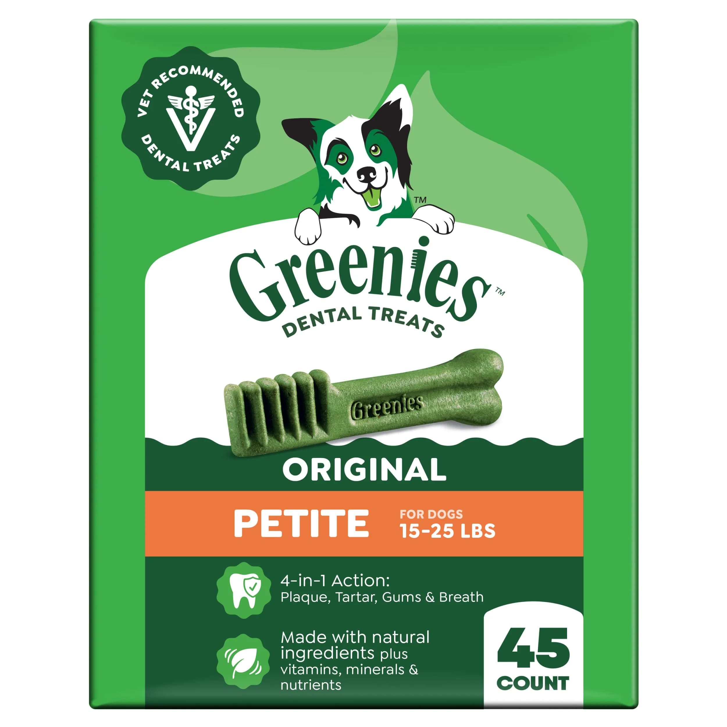 Greenies Petite Natural Dental Dog Treats, Original Flavor, 20 Count | Supports Plaque & Tartar, Fresh Breath (100-120c) — Original