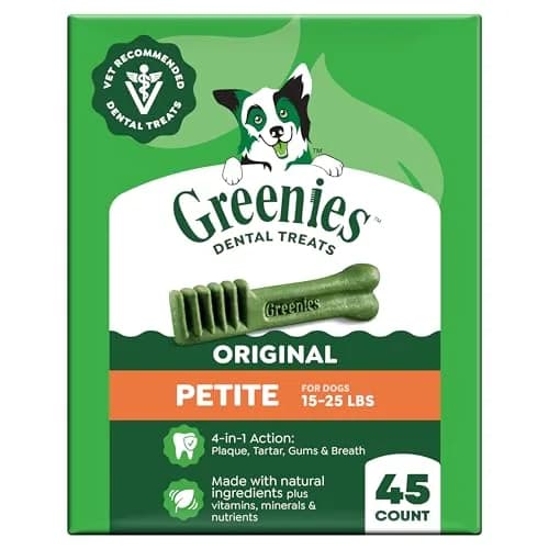 Greenies Petite Natural Dental Dog Treats, Original Flavor, 45 Count | Supports Plaque, Tartar & Breath thumbnail 1