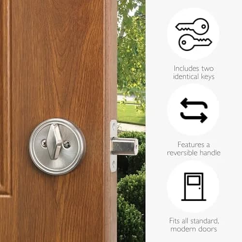 Design House Single Cylinder Deadbolt Satin Nickel | Modern & Secure thumbnail 3