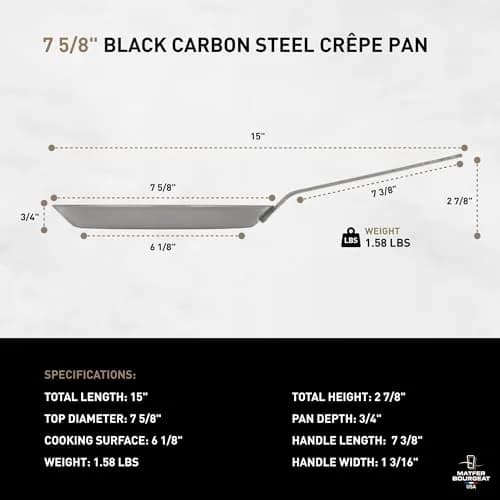 Matfer Bourgeat Black Carbon Steel Crêpe Pan 19.6cm (7 5/8") | Induction Compatible Heavy Duty Fry Pan thumbnail 2