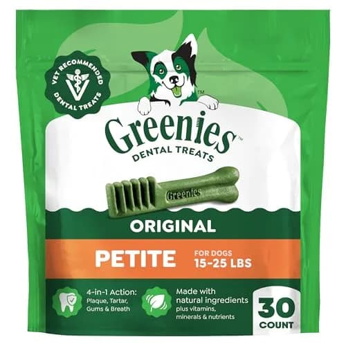 Greenies Petite Natural Dental Dog Treats, Original Flavor, 30 Count | Supports Oral Hygiene & Fresh Breath thumbnail 1