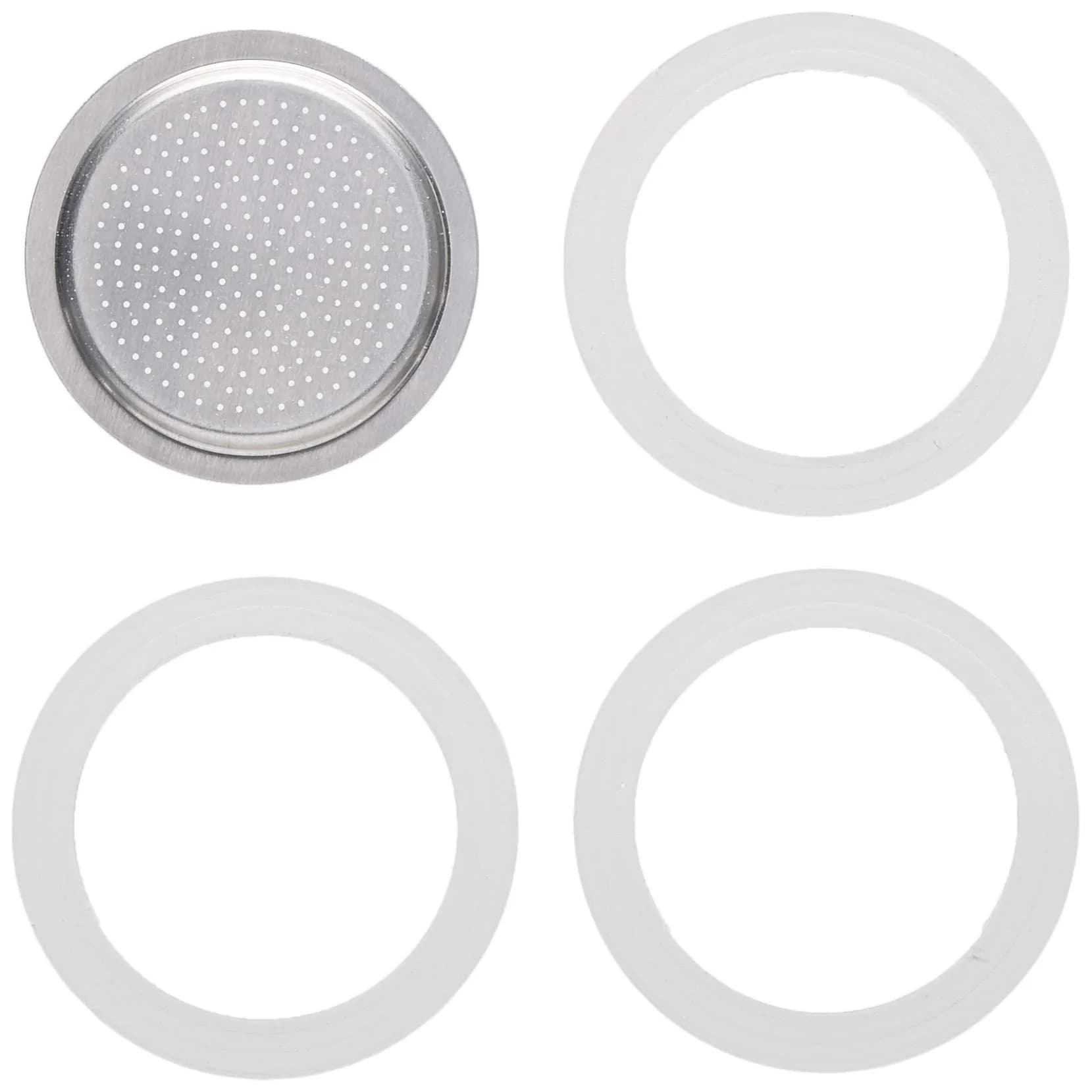 Bialetti 1-Cup Moka Espresso Machine Replacement Gaskets & Filter | Fits 1-Cup Aluminum Pots — White