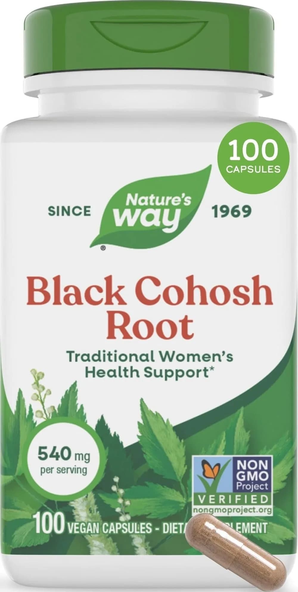 Nature's Way Black Cohosh Root Capsules 100 Count Vegan | Traditional Women's Herbal Supplement