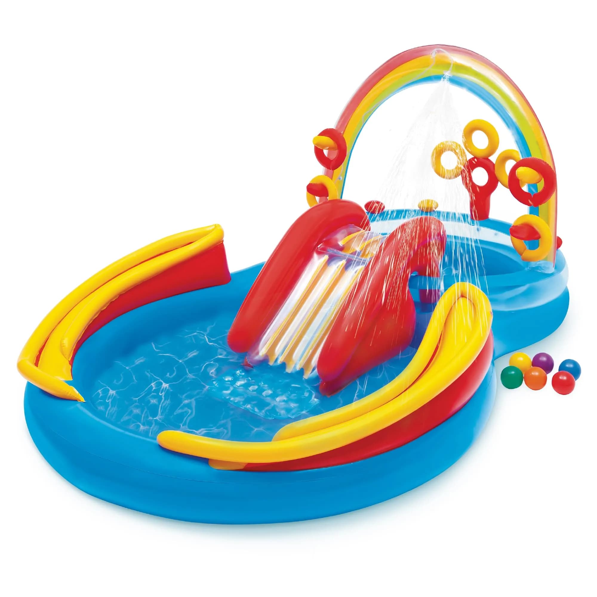 Intex Rainbow Ring Inflatable Play Center with Slide & Kiddie Pool 297cm x 193cm x 135cm | ASTM-Tested for Kids Ages 2+ - main product image