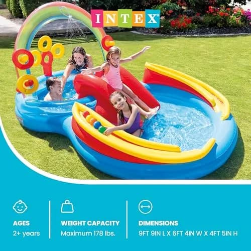 Intex Rainbow Ring Inflatable Play Center with Slide & Kiddie Pool 297cm x 193cm x 135cm | ASTM-Tested for Kids Ages 2+ thumbnail 2