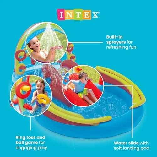 Intex Rainbow Ring Inflatable Play Center with Slide & Kiddie Pool 297cm x 193cm x 135cm | ASTM-Tested for Kids Ages 2+ thumbnail 3