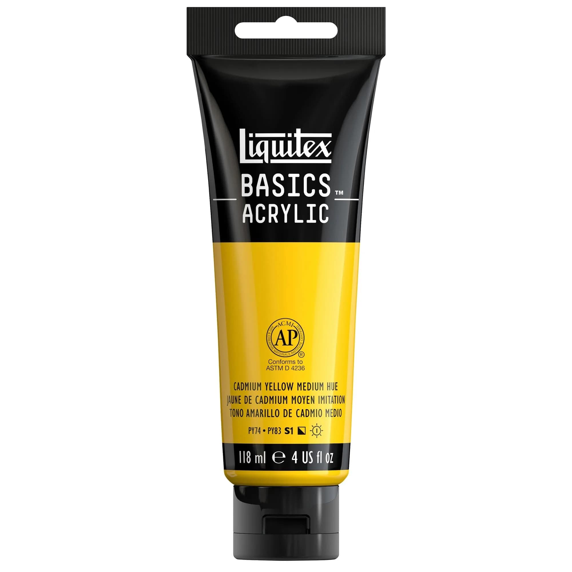 Liquitex BASICS Acrylic Paint, 118ml (4-oz) Tube, Cadmium Yellow Medium Hue | Lightfast Artist-Quality Colors