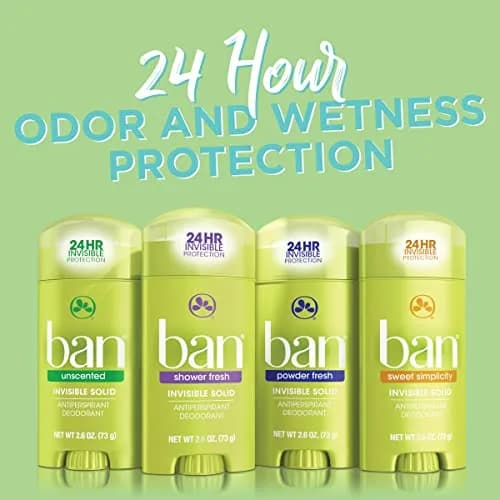 Ban Invisible Solid Antiperspirant Deodorant for Women and Men, Sweet Simplicity Scent, 73.7g (2.6 Oz) | 24-Hour Odor & Wetness Protection thumbnail 4