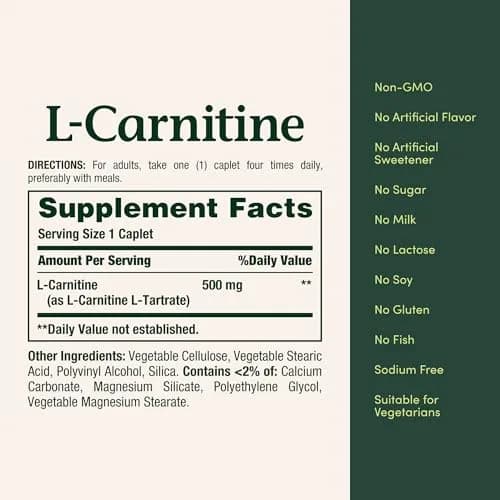 Nature's Bounty L-Carnitine 500 mg 30 Count Tablets thumbnail 5