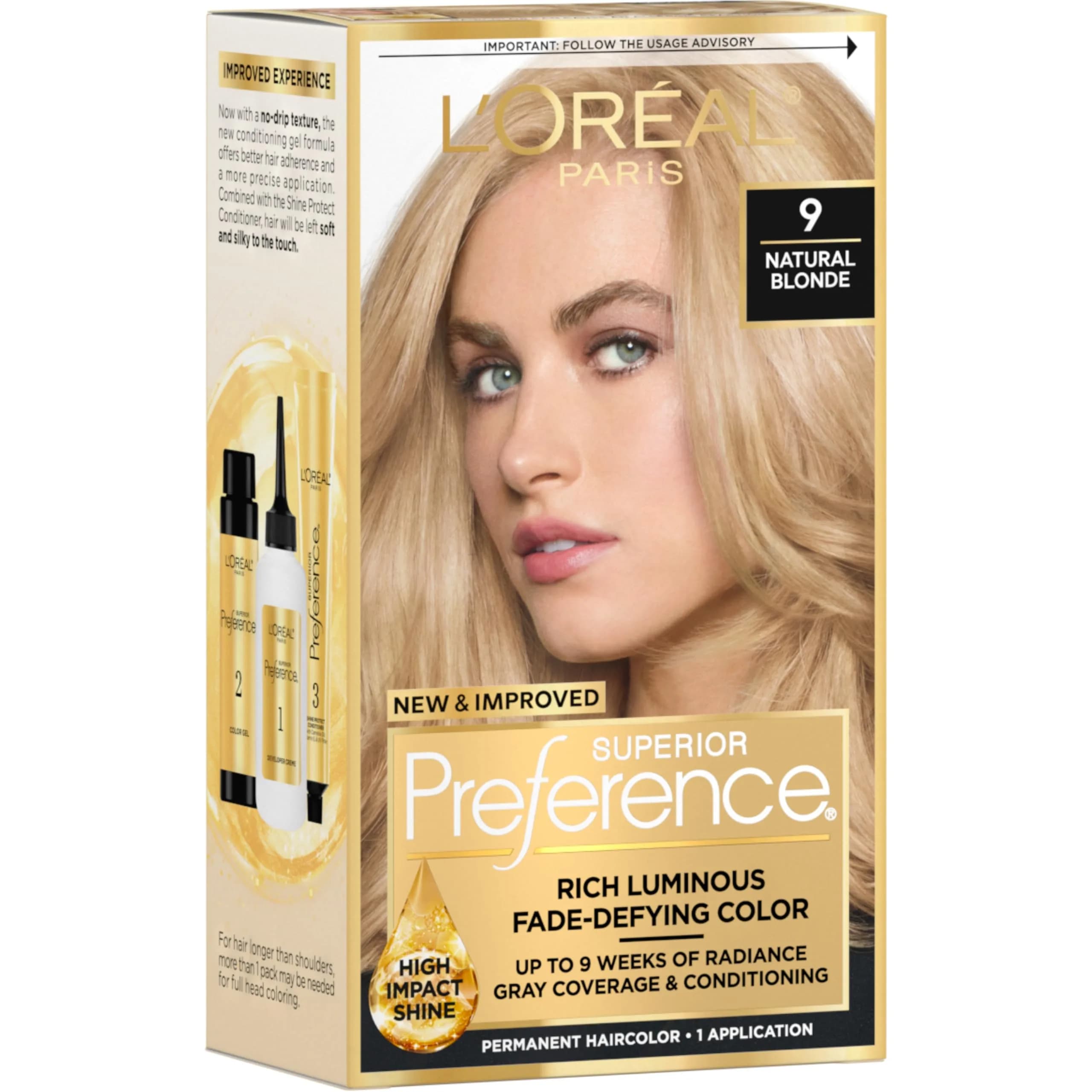 L'Oreal Paris Superior Preference Permanent Hair Color 09 Natural Blonde | Fade-Defying Shine System