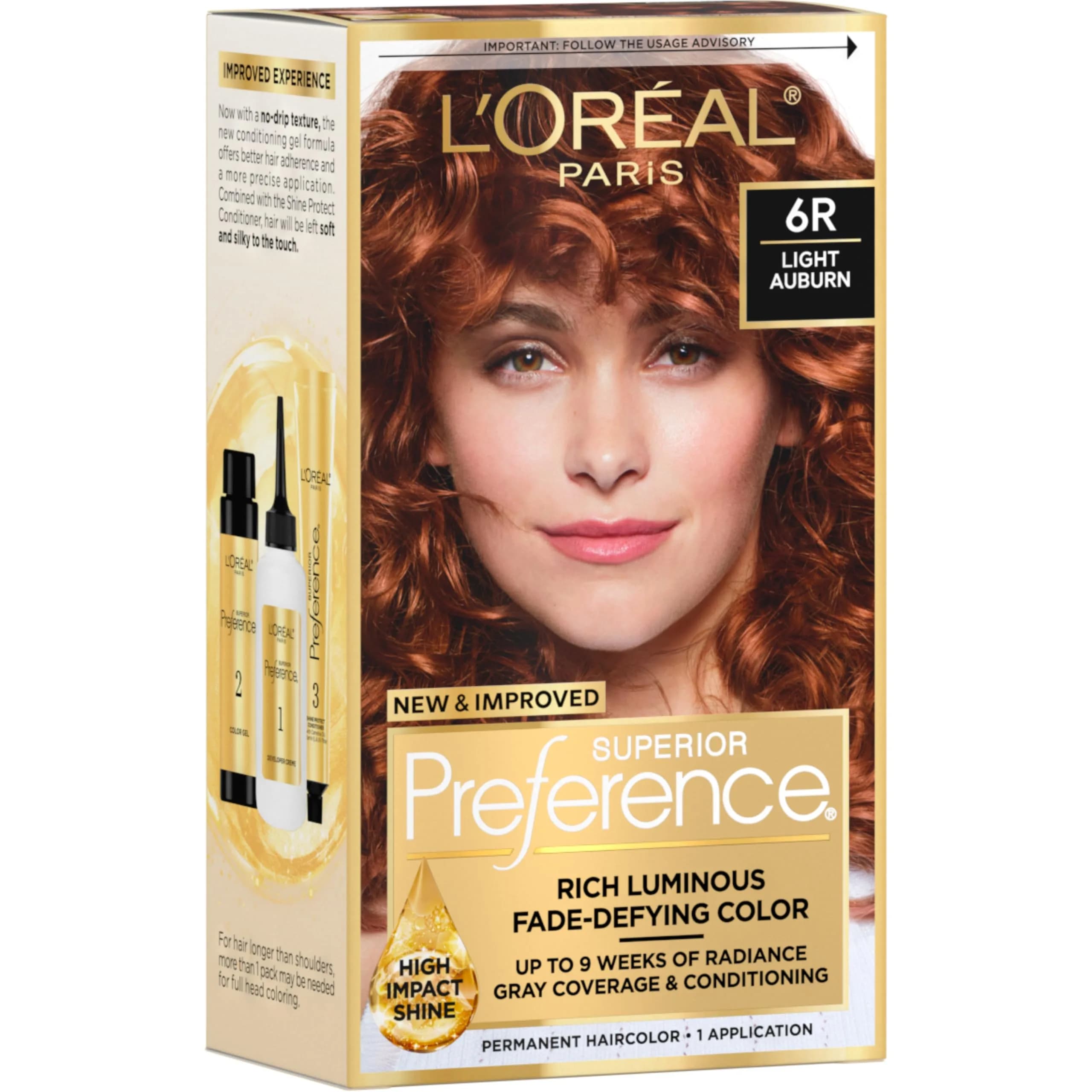 L'Oreal Paris Superior Preference Permanent Hair Color 6R Light Auburn | Fade-Defying Up to 9 Weeks Radiance — 6R Light Auburn