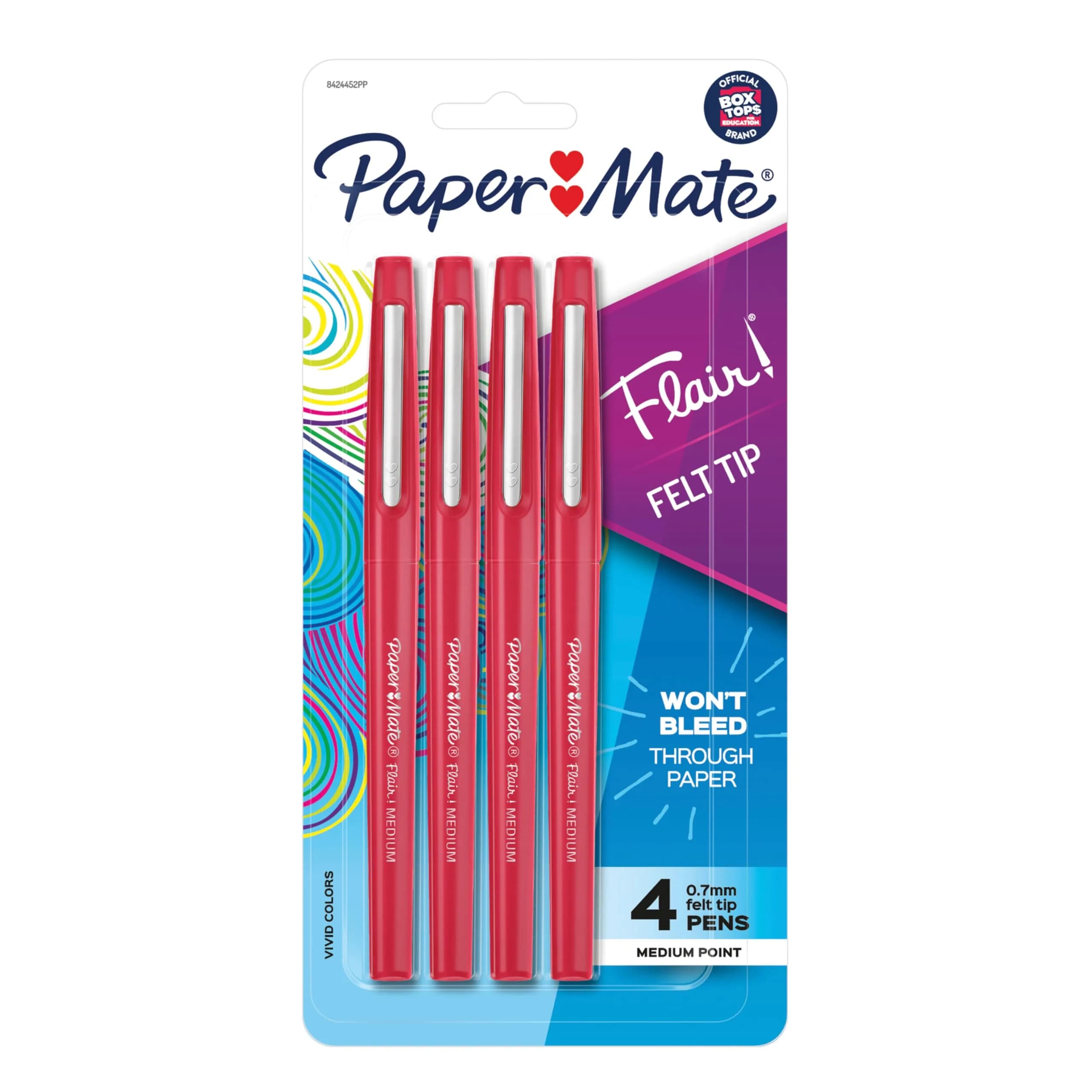 Paper Mate Flair Felt Tip Pens, Medium Point (0.7mm), Black, Pack of 8 | Smooth Ink Flow — Red