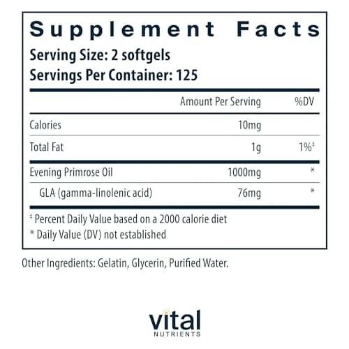 Vital Nutrients Evening Primrose Oil 1,000mg | Supports Women’s Health & PMS Relief, 250 Softgels thumbnail 2