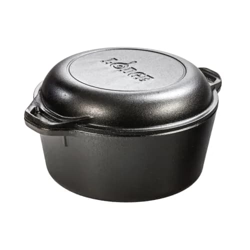 Lodge Cast Iron Double Dutch Oven with Skillet Lid, 5 Quart (4.73 L) | USA-Sourced Heavy-Duty Cookware thumbnail 1