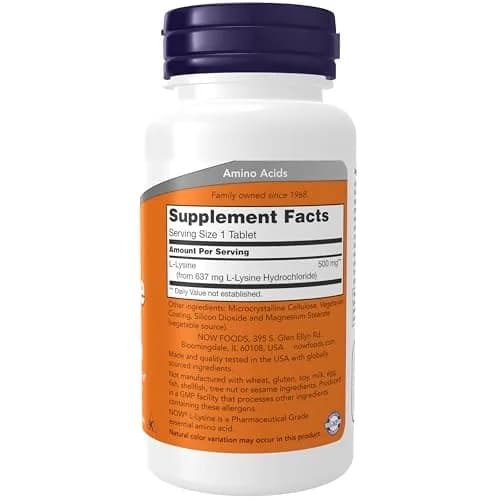 NOW Supplements, L-Lysine 500 mg, Amino Acid, 100 Tabs | Supports Collagen & Immune Function thumbnail 2