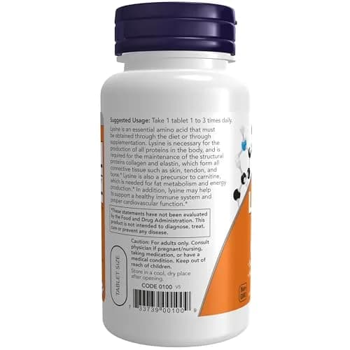 NOW Supplements, L-Lysine 500 mg, Amino Acid, 100 Tabs | Supports Collagen & Immune Function thumbnail 3