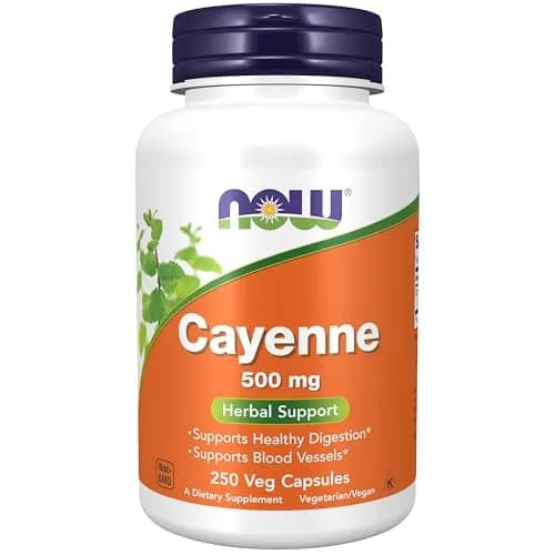 NOW Cayenne (Capsicum annuum) 500 mg | Supports Digestion & Blood Vessels | 250 Veg Caps thumbnail 1