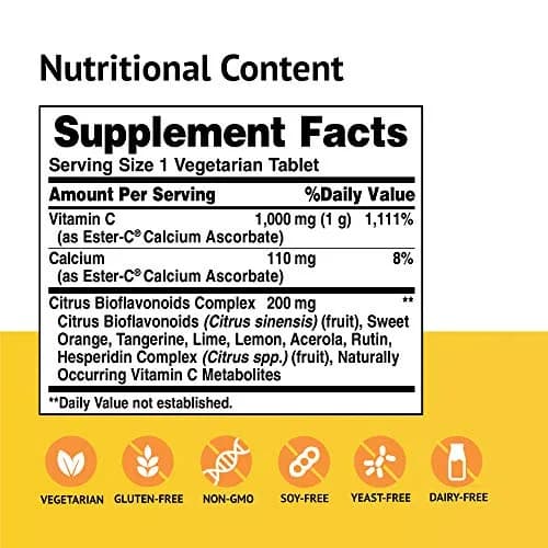 American Health Ester-C 1000mg Tablets | Non-GMO, Vegan, Citrus Bioflavonoids, 120ct thumbnail 2