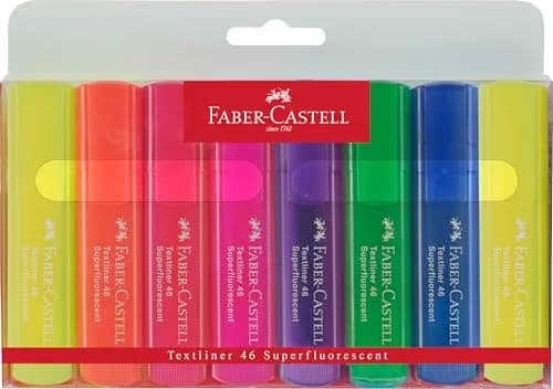 Faber-Castell Fluorescent Highlighters, 8 Neon Colors | Chisel Tip, Water-Based Ink, 1-5mm Line Widths thumbnail 1