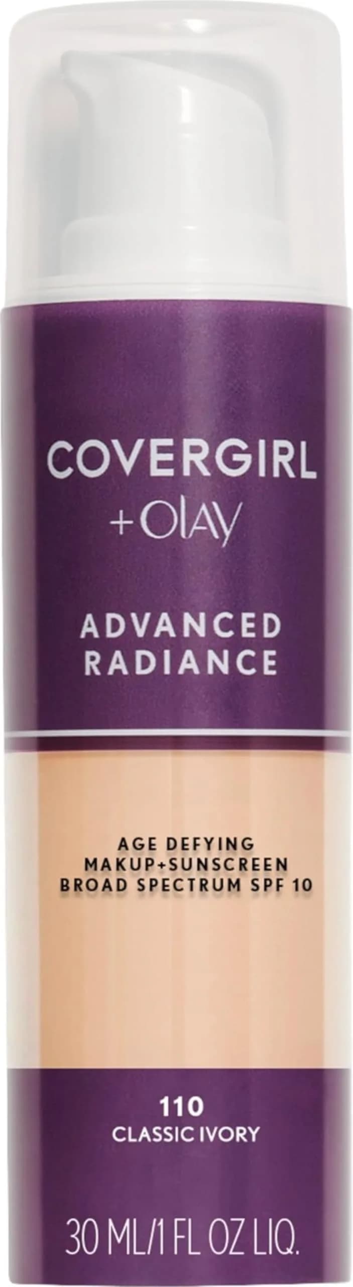 COVERGIRL Advanced Radiance Age-Defying Liquid Foundation 110 Classic Ivory | Youthful, Radiant Coverage - main product image