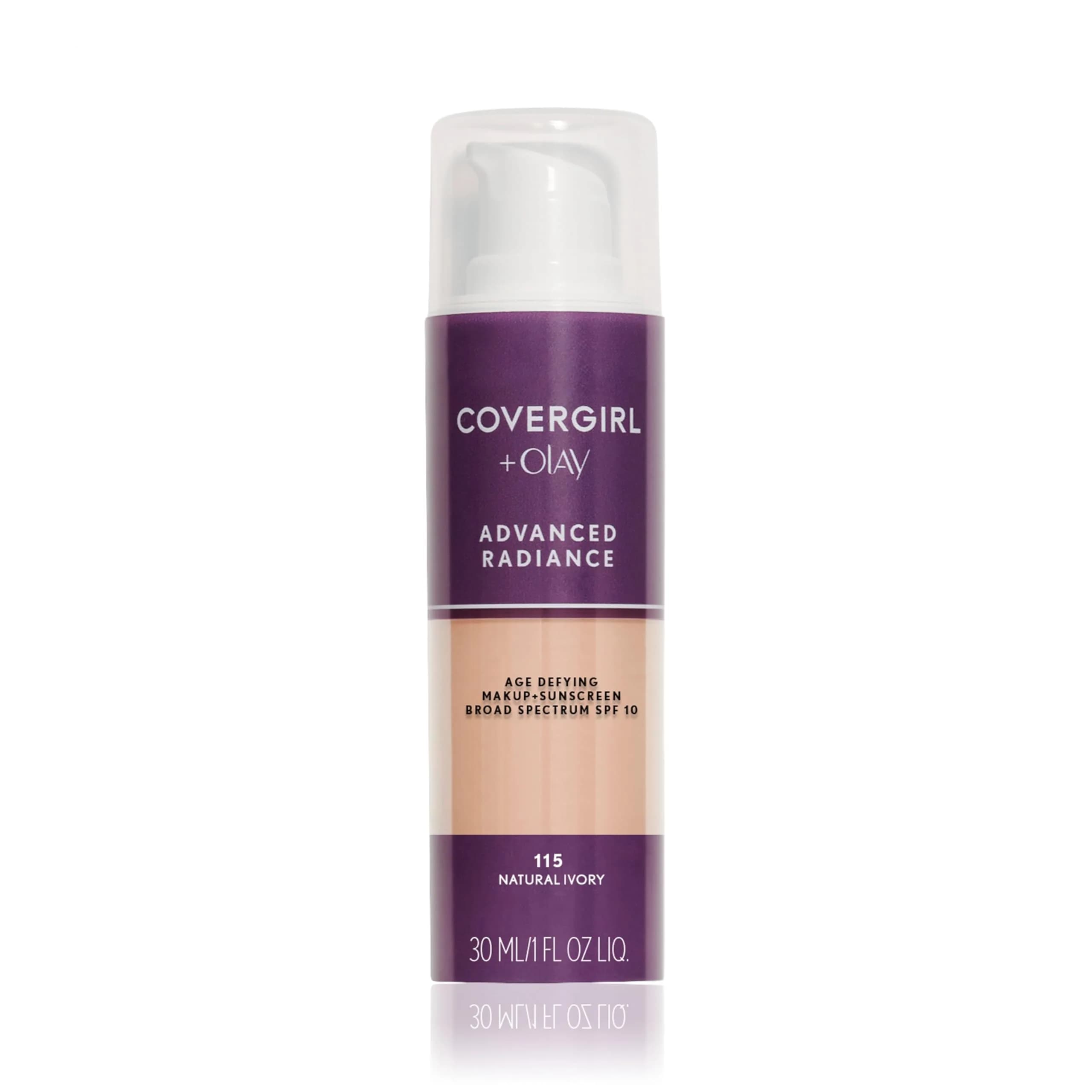 COVERGIRL Advanced Radiance Age-Defying Foundation Makeup, Classic Beige, 1 oz | Youthful Radiance & Flawless Finish — 115 Natural Ivory